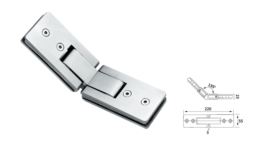 Glass Shower Hinge,Long Type 135°，Glass To Glass